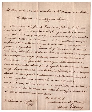 Charles Vallancey (Westminster 1731 - Dublino 1812), Accademia di Cortona