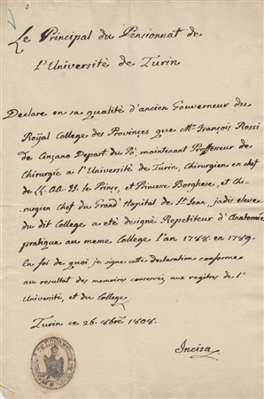 Giambattista Incisa di Santo Stefano (Torino m.1826), Chirurgia - Scienza