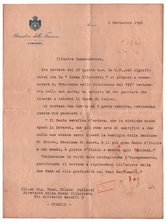 Giuseppe Volpi di Misurata (Venezia 1887 - Roma 1947), Pilade Polazzi, Scena Illustrata, San Francesco d'Assisi