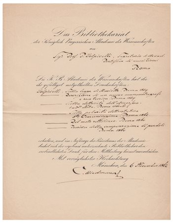 [Paolo Volpicelli] (Roma 1804 - ivi 1879), Biblioteca dell'Accademia bavarese delle scienze