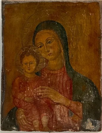 Ignoto. Madonna con Bambino, olio e tempera su tavola (cm 45x35) (difetti)