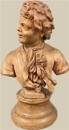 Busto in terracotta raffigurante giovane gentiluomo, recante iscrizione al retr