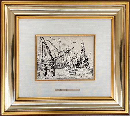 Francioli, Livorno - La Darsena e Monumento dei Quattro Mori, serigrafia su lam