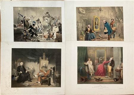 Lotto composto da 9 litografie di grande formato del secolo XIX di autori, dime