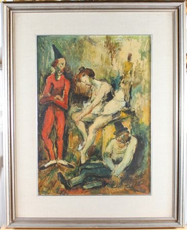 Vincenzo Nicoletti "Pagliacci" olio su masonite (cm 69,5x49,5) firmato in basso