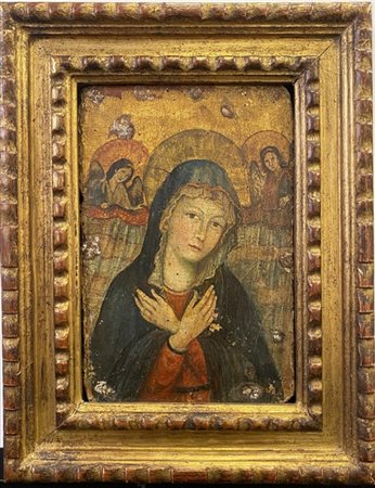 Ignoto, antico dipinto raffigurante Madonna con angeli
Olio su tavola, cm 25x16