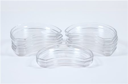 Manifattura Val St.Lambert, dodici antipastiere a mezzaluna in cristallo (difet