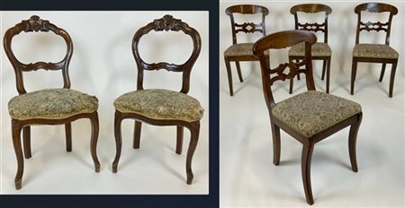 Lotto composto da quattro sedie con schienale a giorno centrato da cartella tra