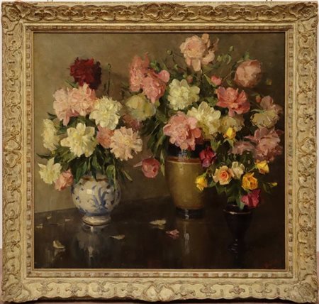 Ignoto del secolo XX

"Composizione con vasi di fiori" 
olio su cartone (cm 90x