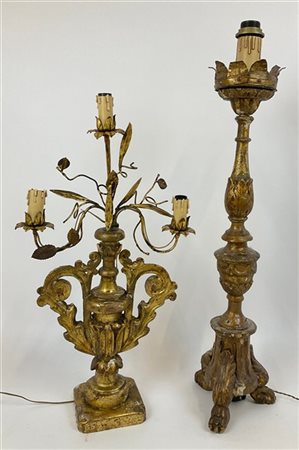 Manifattura del secolo XIX. Lotto composto da una torciera tripode in legno int