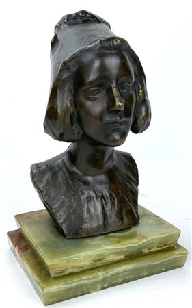 Giorgio Ceragioli "Busto di ragazza con cuffia" 
scultura in bronzo (h cm 21) su