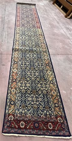 Tappeto passatoia Hamadan, Persia, secolo XX. Decoro Herati su fondo blu (cm 48