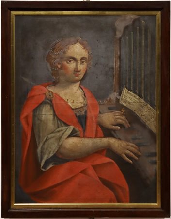 Ignoto, antico dipinto a olio su tela raffigurante "Santa Cecilia" (
cm 82x64)