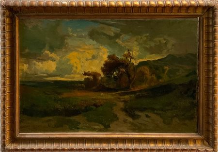 Carlo Mancini "Paesaggio autunnale" 
olio su tela (cm 30x44)
Firmato in basso a