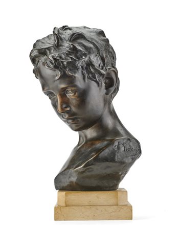 Francesco Parente "Testa di bambino" 
scultura in bronzo (h cm 37) su base in ma