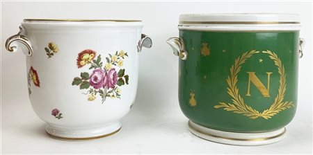 Manifattura di Richard Ginori, cache-pot in porcellana con decoro policromo a f