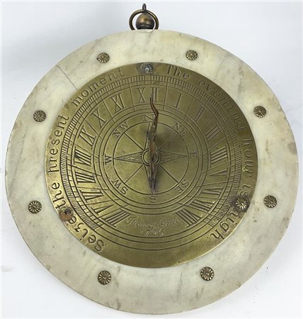 Meridiana in ottone su base in marmo circolare da un modello di Thomas Grice de