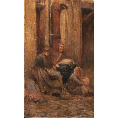 PITTORE DEL XIX SECOLO, Olio su tela applicato su cartone