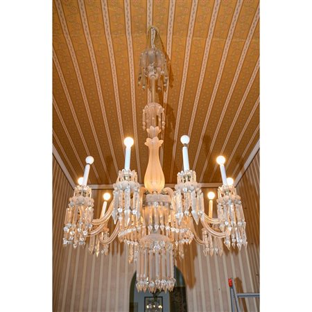 IMPORTANTE LAMPADARIO a 10 luci in vetro e pendenti