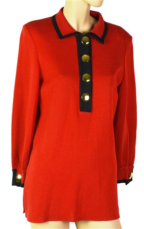 Yves Saint Laurent RED AND BLACK SWEATER Description: Red cotton sweater with...