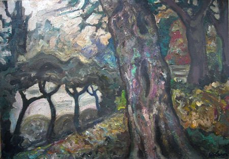 Levi Carlo "alberi" olio su tela cm 70 x 100 Firmata in basso a destra e sul...