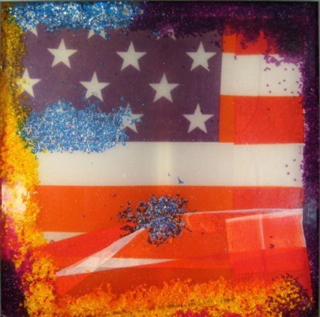 Ronda Omar " Flag frozen " tecnica mista cm 50 x 50 anno 2003 firmata, datata...
