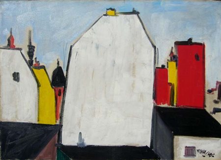 Monachesi Sante " edifici " olio su tela cm 50 x 70 firmato in basso a...