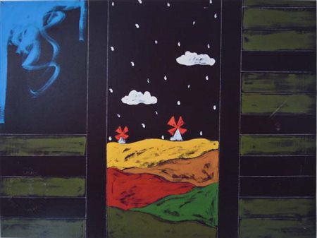 Festa Tano " finestra e mulini " acrilico su tela cm 80 x 60 anno 1985...