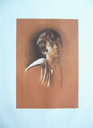 Sciltjan Gregorio " Profilo di ragazzino " Litografia ritoccata a mano cm 49...