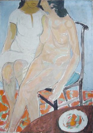 Menzio Francesco " due figure " olio su tela cm 70 x 100 anno 1959 Firmata in...