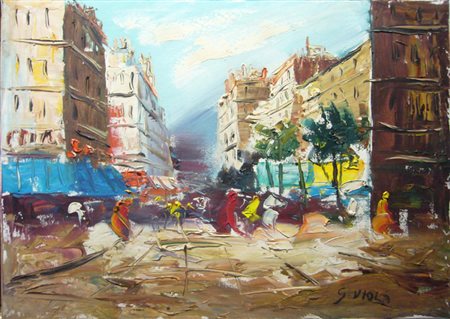 Viola Giuseppe " Viale cittadino " Olio su tela cm 70 x 50 Firmato in basso a...