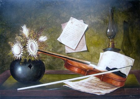 Parola Nino " Il violino " Olio su masonite cm 70 x 50 firmato in basso a...