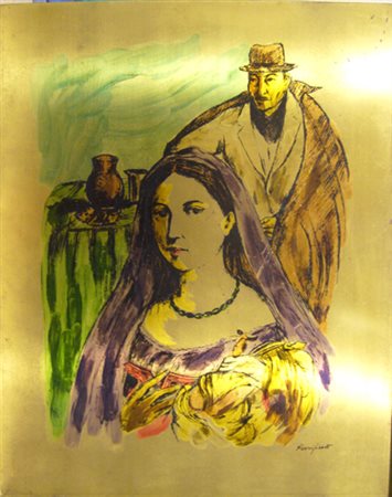 Purificato Domenico " Figure nell'interno " Serigrafia su lastra ritoccata cm...