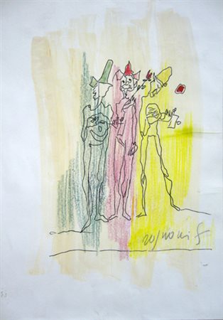 Rognoni Franco " i musicanti " tecnica mista su carta cm 21 x 30,5 firmato in...