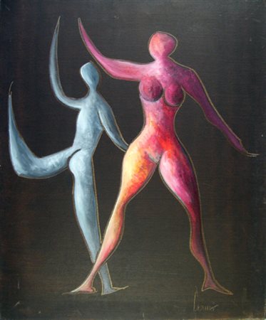 Caruso Pino " Figure danzanti " Olio su tela cm 50 x 60 firmata in basso a...