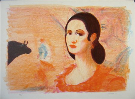 Sassu Aligi " La madrina " Litografia cm 70 x 50 firmata in basso a destra,...