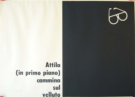 Isgò Emilio "Attila (in primo piano) cammina sul velluto " Litografia cm 70 x...