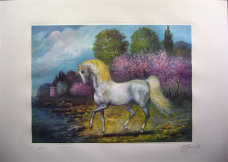 Gonzaga Giovanfrancesco " Stallone bianco " Serigrafia cm 87 x 65 Firmata in...