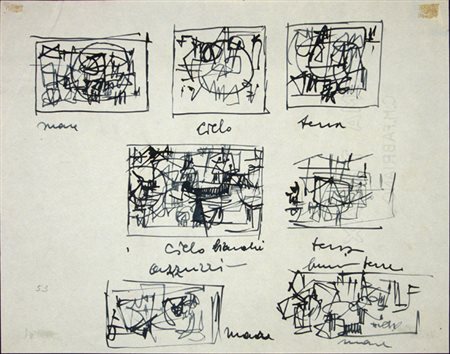 Scanavino Emilio " mare,cielo,terra " pennarello su carta cm 28 x 22 anno...