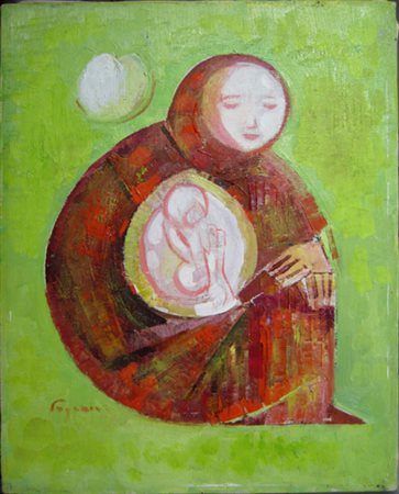 Paganini Carlo " Maternità " Olio su tela cm 33 x 41 Firmato in basso a...