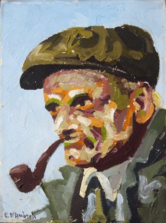 D'Ambrosi Enzo " Fumatore di pipa " Olio su cartone telato cm 18 x 24...