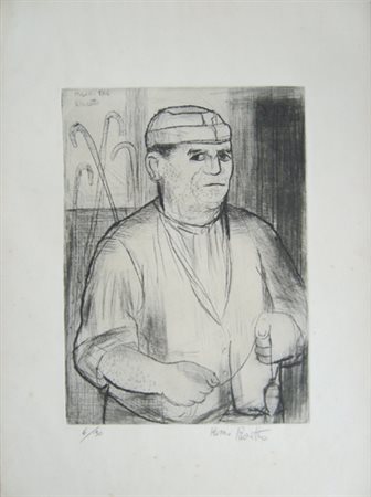 Pasetto Remo " il muratore " Incisione acquaforte cm 35 x 50 firmata in basso...