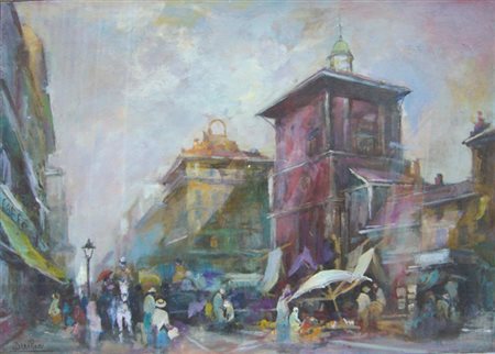 Rossi Dino " Scorcio di Milano " Olio su tela cm 63 x 45 Firmato in basso a...