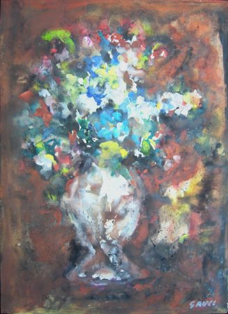 Gauli Piero "Vaso con fiori "Tempera su carta cm 48 x 66 Firmato in basso a...