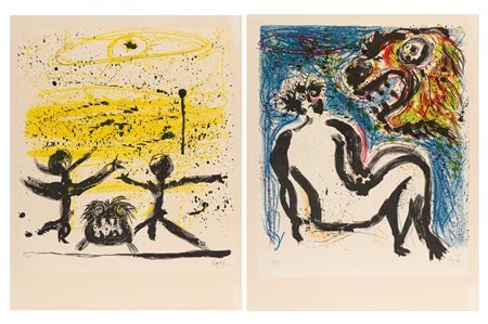 Enrico Baj (Milano 1924-Vergiate 2003)  - Lotto composto da 02 litografie a colori , 1956