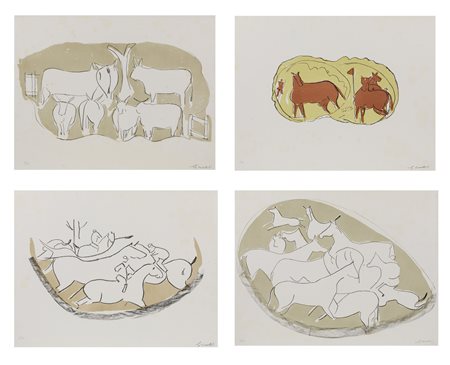 Giuseppe Cesetti (Tuscania 1902-Tuscania 1990)  - Quattro litografie a colori, 1961