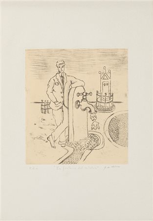 Giorgio de Chirico (Volos 1888-Roma 1978)  - La fontana del mistero, 1971