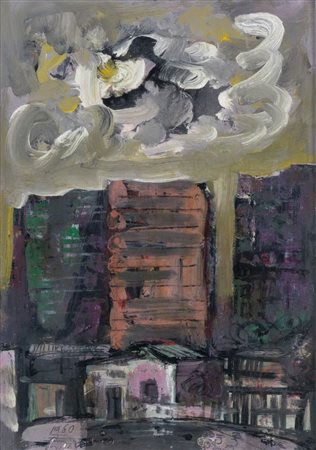 ALDO BORGONZONI (Medicina 1913 - Bologna 2004) "Case in periferia", 1960....