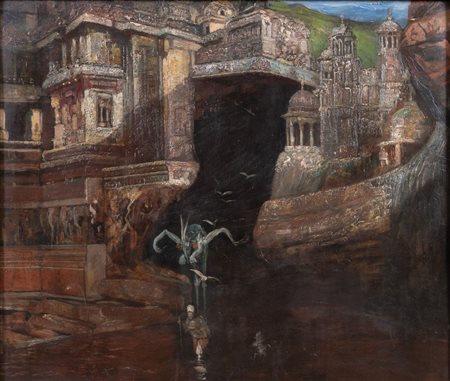 Pittore anonimo del XX secolo. "Senza titolo". Olio su tela. Cm 85x100.