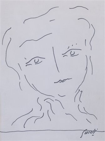 VIRGILIO GUIDI (Roma 1891 – Venezia 1984) "Volto". China su carta. Cm 40x30....